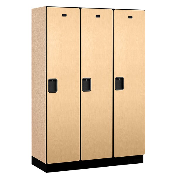 1 Tier Designer Locker, 54"Wx76"Hx18"D, 3 Door, Maple